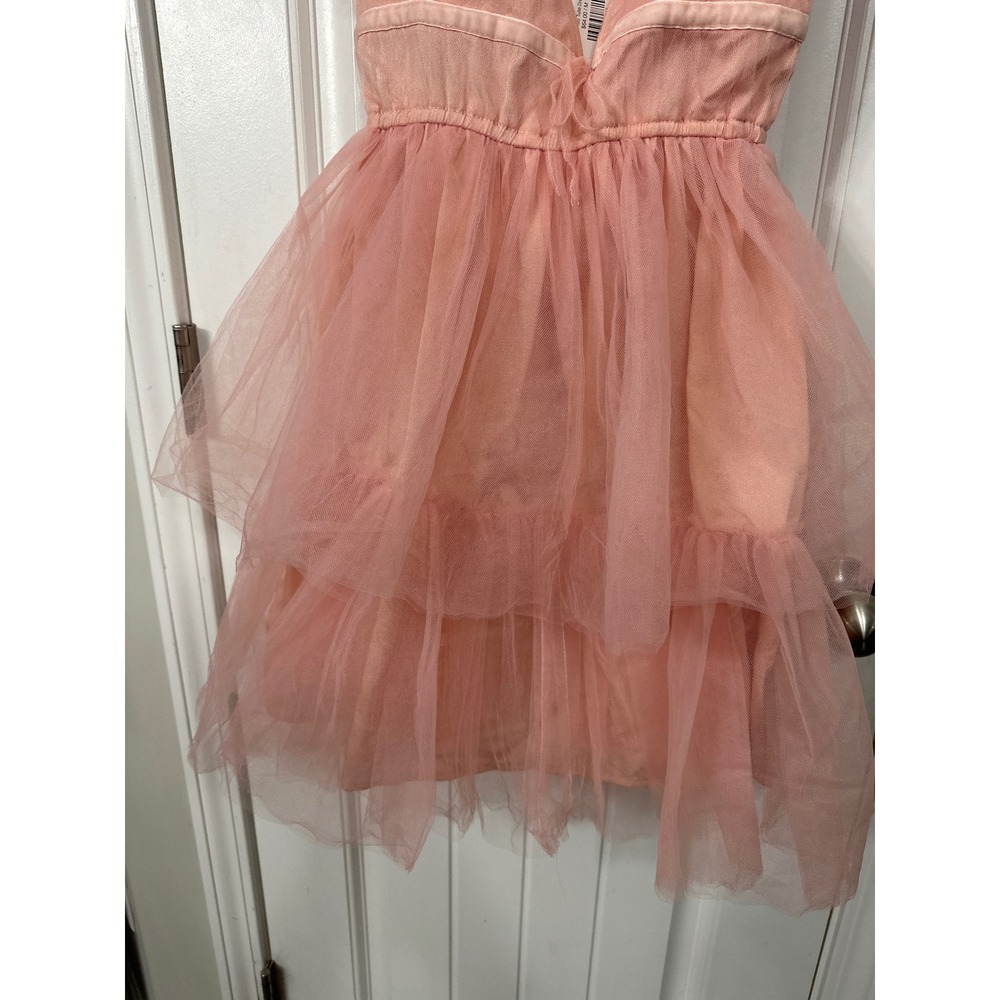 Mable PS I Love You Tulle Dress Blush Pink 3D Floral Tiered Mini Dress Womens M - Picture 4 of 7
